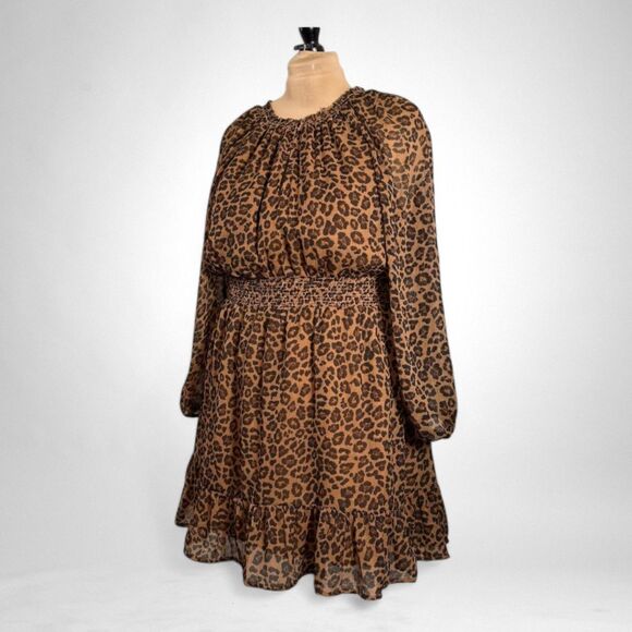OLD NAVY Romantic Animal Print Cheetah Chiffon Mini Dress elastic waist 2X - Picture 2 of 9